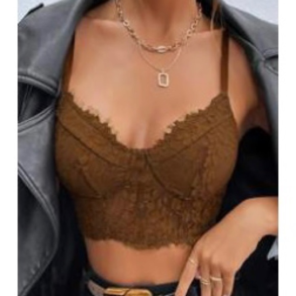 brown lace bralette style crop top